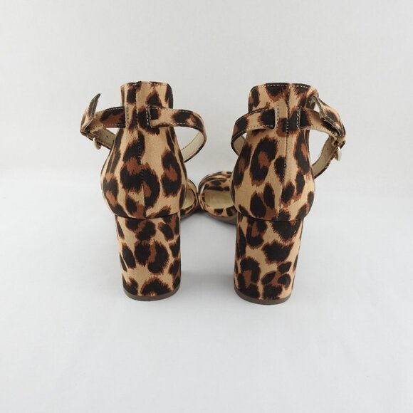 Old Navy Party Sandals Velvety Leopard Print Ankle Strap Block Heel Womens sz 9 - Picture 4 of 8
